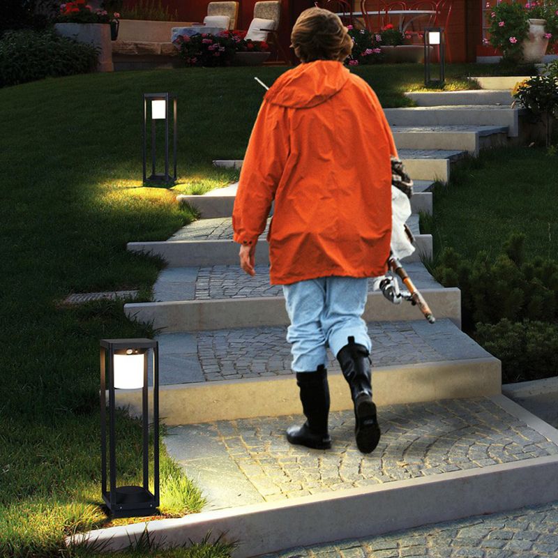 Black Open Frame LED Path Lamp Contemporary Metal Solar Ground Light for Outdoor