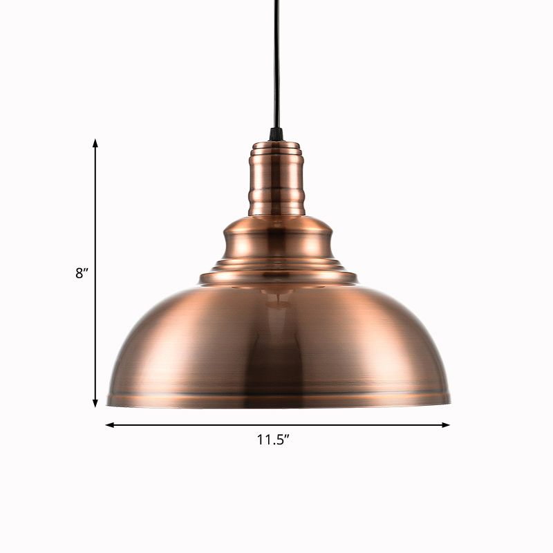 Copper Finish Bowl Hanging Light Industrial Style Metal 1 Light Bedroom Pendant Lamp with Adjustable Cord