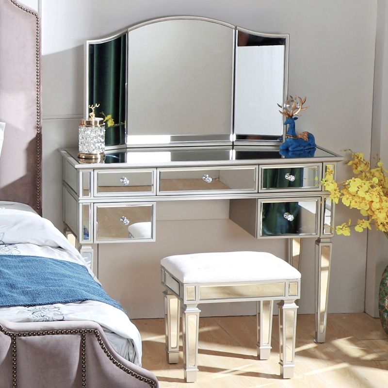 Solid Wood Vanity Dressing Table Set Contemporary Makeup Counter with Drawers