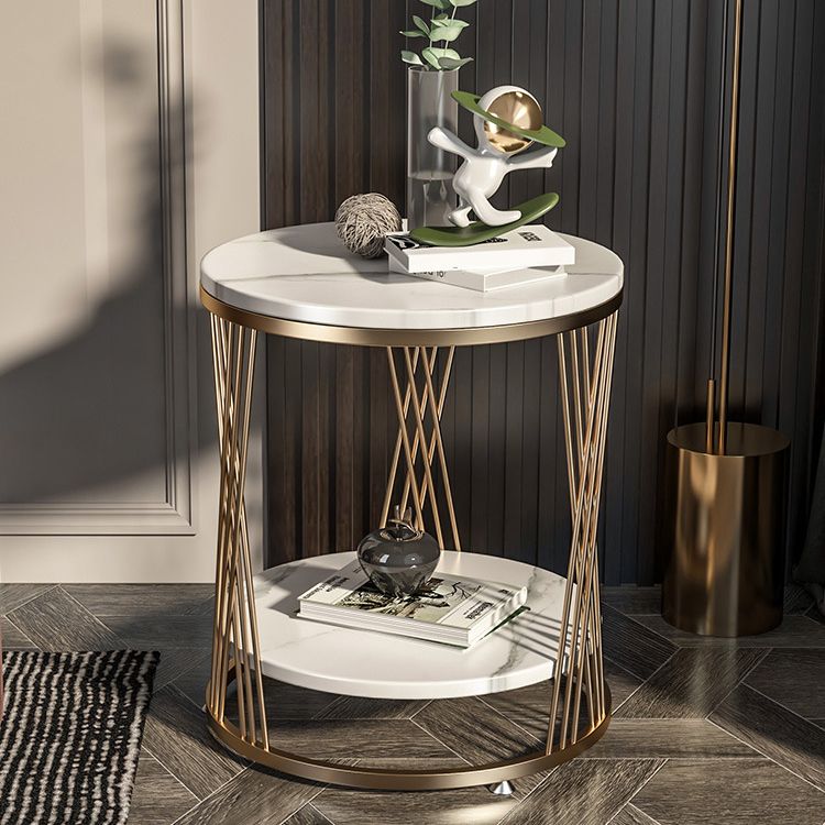 Glam Stone Accent Table Nightstand 21.65" Tall Bedside Cabinet