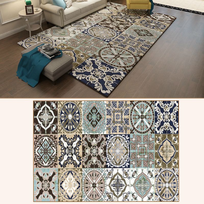 Multicolor Classic Area Carpet Polyester Moroccan Tile Indoor Rug Anti-Slip Backing Carpet for Living Room