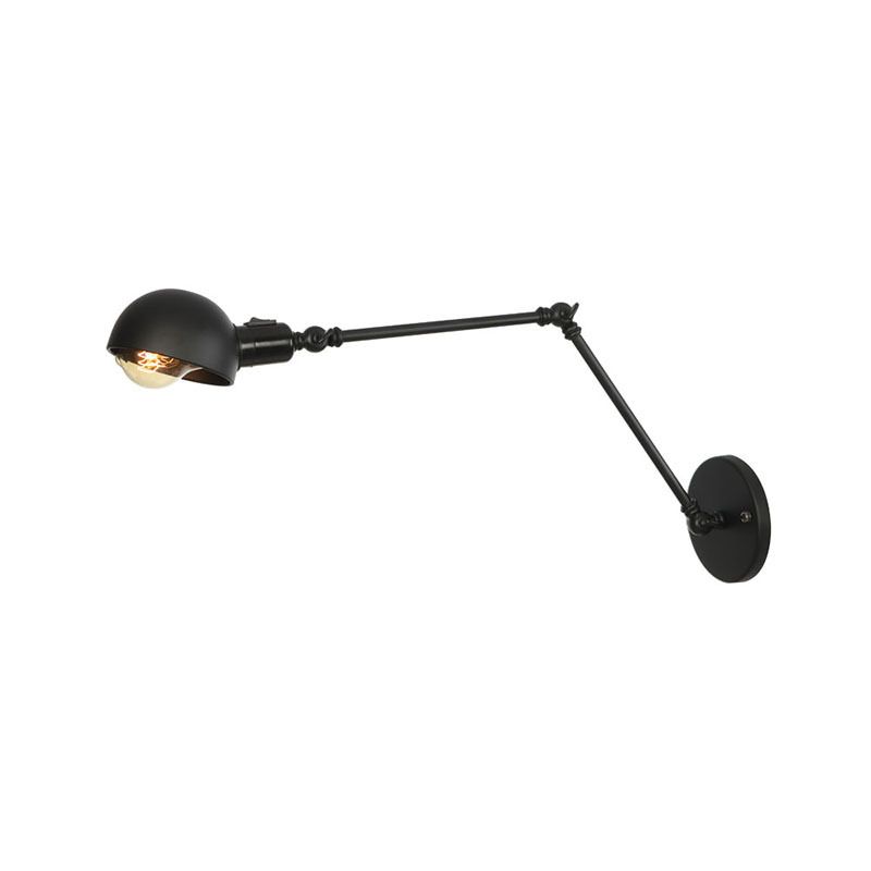 Modern Style Round Shade Swing Arm Wall Lighting Metal 1 Light Sconce Lamp in Black