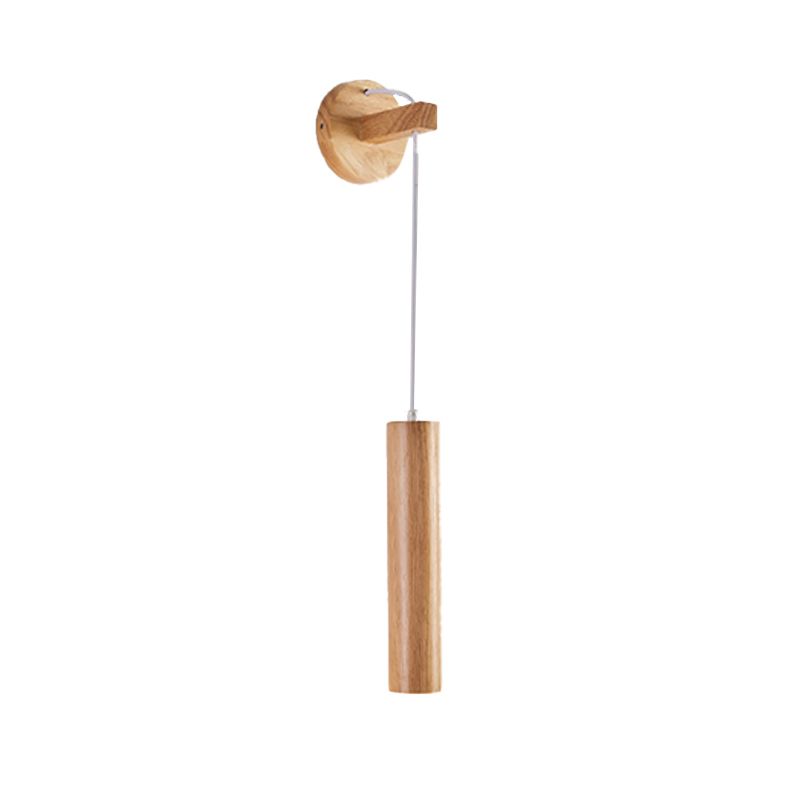 Modern Style Cylinder Shape Wall Light Wood 1 Light Sconces for Bedroom