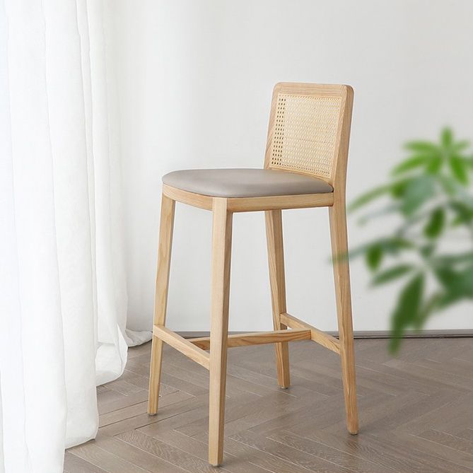 Contemporary Armless Upholstered Bar Stool with Solid Wood Base