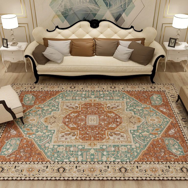Multi-Colored Moroccan Rug Synthetics Jacquard Pattern Rug Washable Stain Resistant Non-Slip Carpet for Lounge