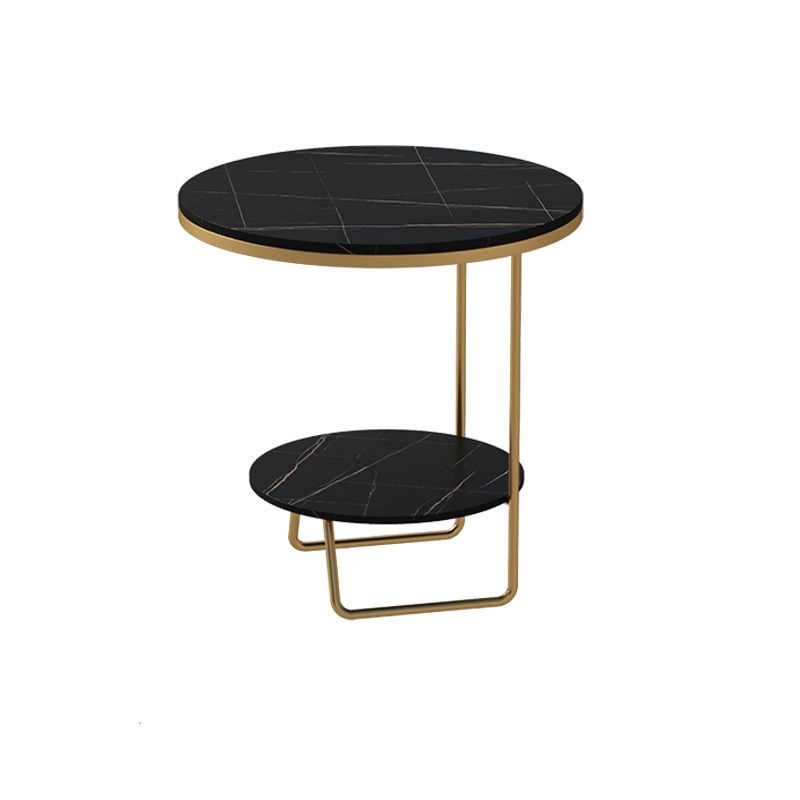 Round Glass & Stone Top Sofa Side Accent Table Frame Shelf Included End Table - Dia 19.69"