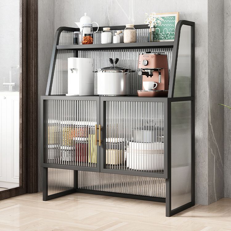 Glam Glass Doors Sideboard Cabinet Dining Room Metallic Credenza