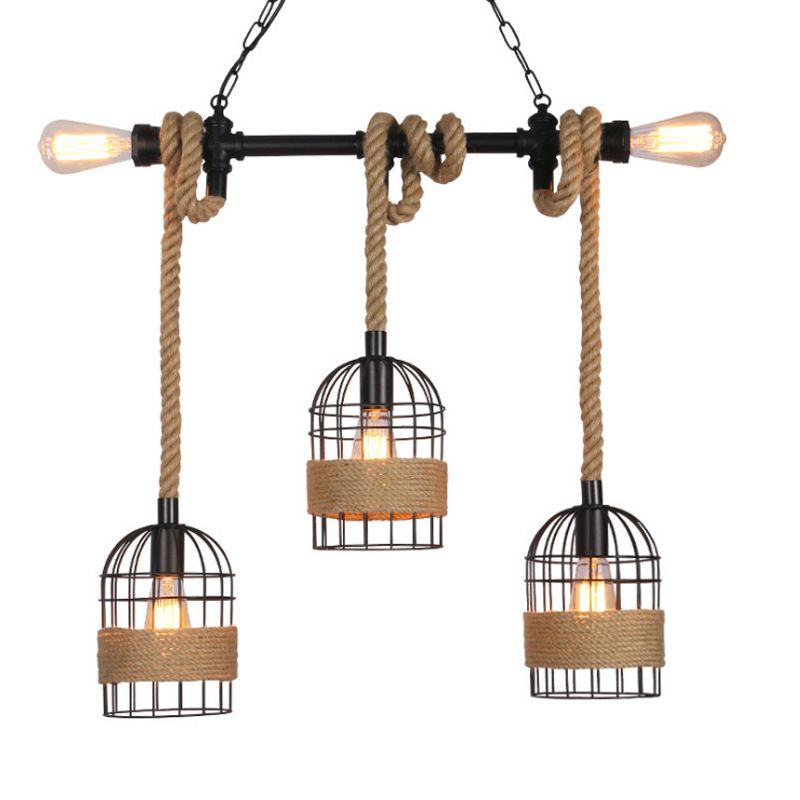 Birdcage Island Lighting Metallic Retro Industrial Style Pendant Lighting Fixtures for Restaurant