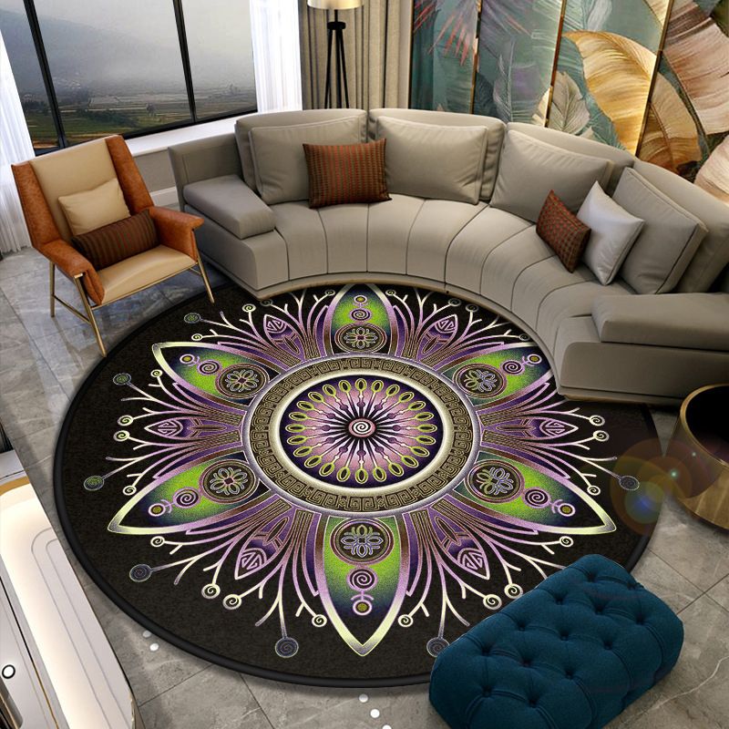 Turkish Style Living Room Rug Multicolor Flower Patterned Carpet Synthetics Pet Friendly Machine Washable Non-Slip Rug