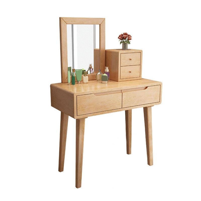 Nordic 4 Drawers Makeup Vanity Mirrored Wood Dressing Table Stool Set