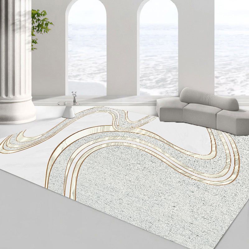 Modern Minimalist Line Rug Square Loop Pile Rug Absorbent Non-slip Area Carpet for Living Room