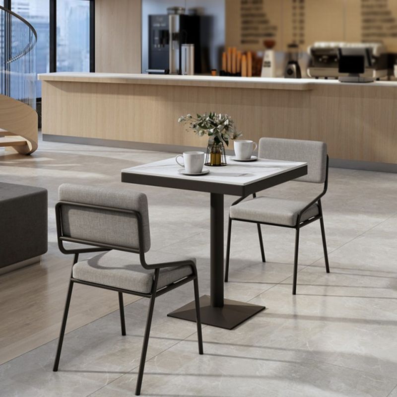 Metal Industrial Square Dining Table Sintered Stone Top Table with Black Pedestal