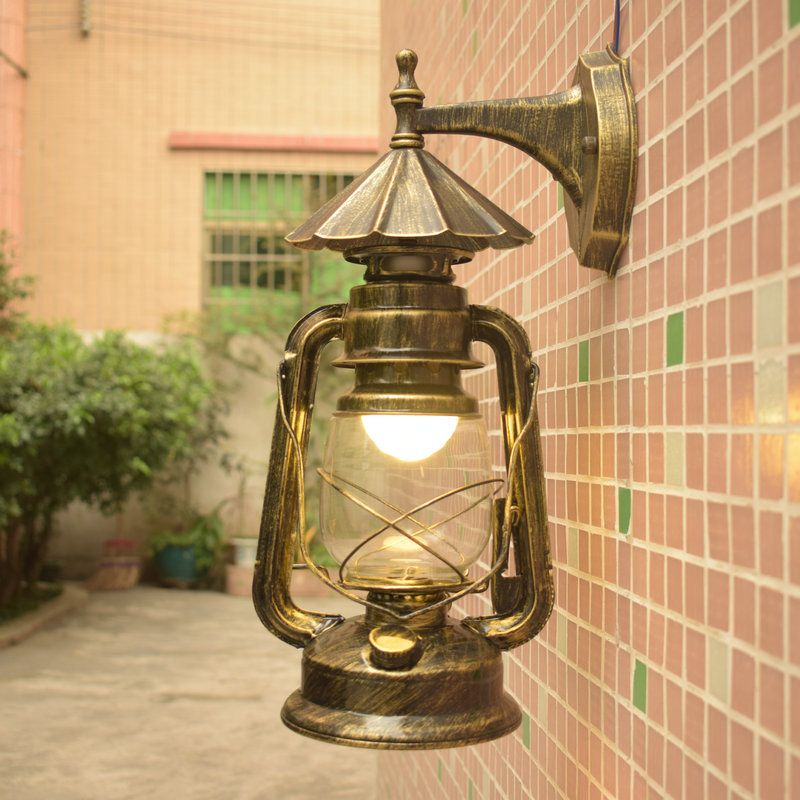 Single-Bulb Oil Lantern Sconce Antique Style Clear Glass Wall Mount Light Fixture for Aisle