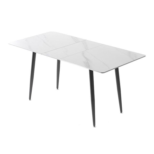 Rectangle Extendable Industrial Dining Table White Sintered Stone Table with 4 Black Legs