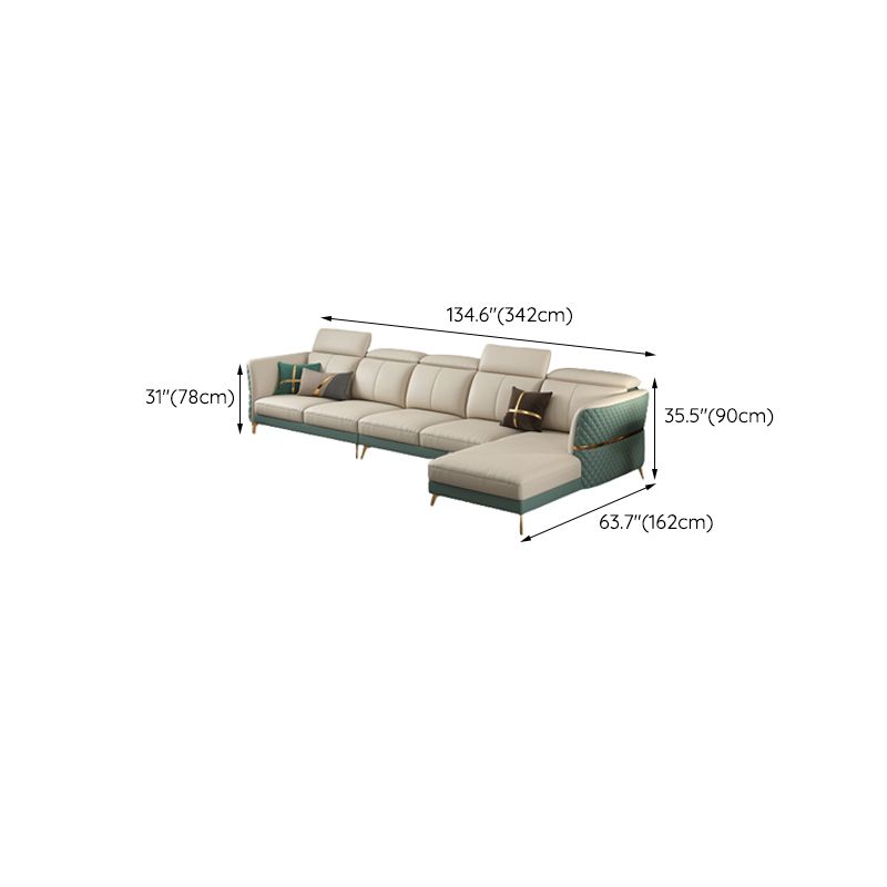 Glam Sectional Sofa White Pillowed Back Leather Cushions Sectional