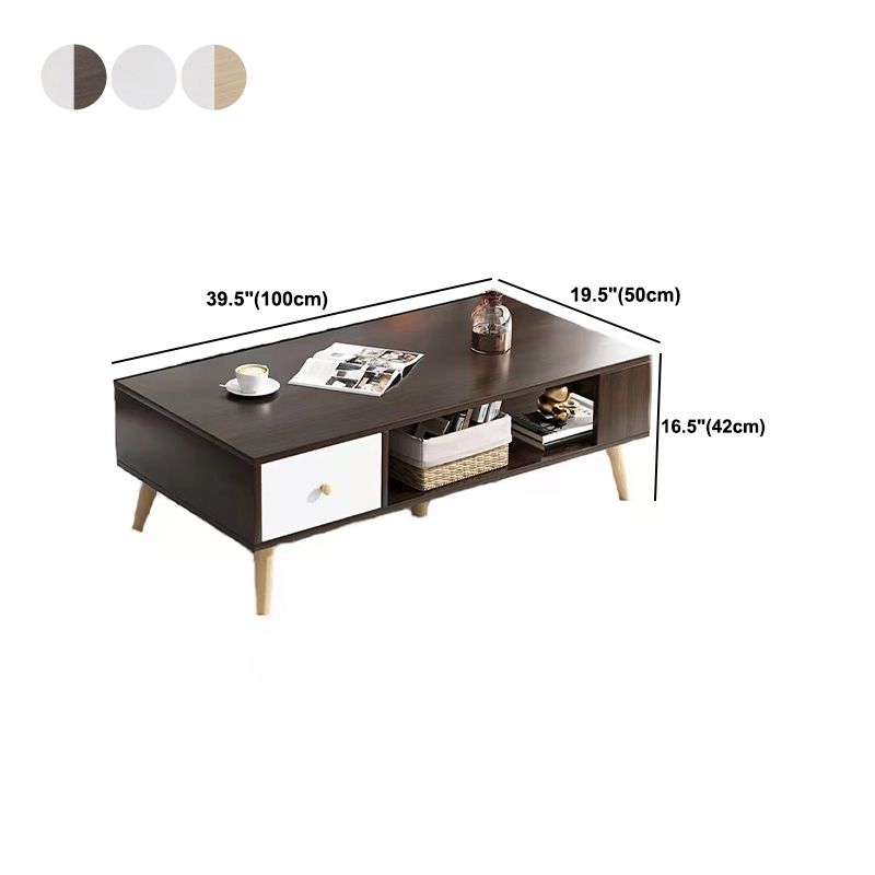 16.5"H Modern 4 Legs Wooden Base Rectangular Top Coffee Table with Storage