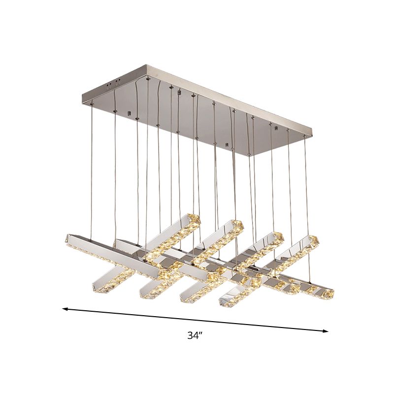 Lineal Living Room Techo Candelier Estilo simple Cristal K9 6/9 Cabezas plateadas Luz colgante en luz cálida/blanca