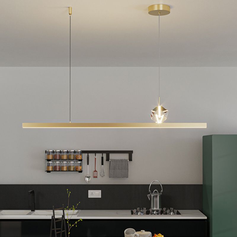 1 Light Linear Island Light Fixtures Modernism Crystal Island Pendant Lights for Kitchen