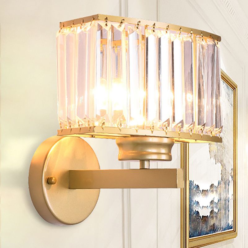 Rectangle Clear Crystal Wall Lamp Modernism 1 Light Gold Finish Wall Lighting Fixture for Corridor