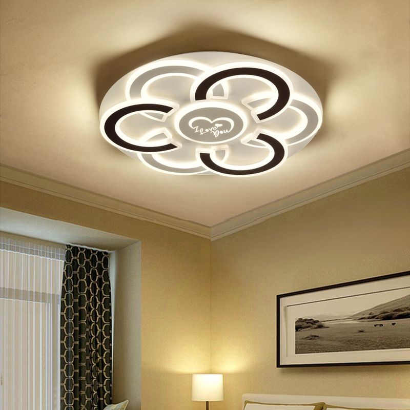 Plafonnier LED floral noir et blanc, luminaire métallique contemporain proche du plafond avec diffuseur