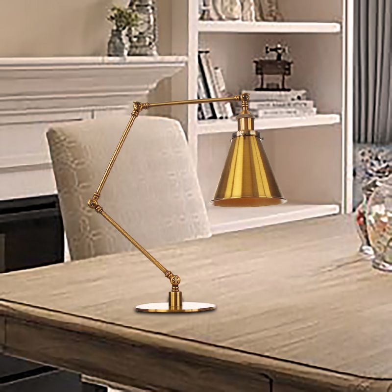 Lampada da tavolo svasata elegante industriale in metallo a 1 luce Lampada da tavolo per sala da pranzo con braccio di lunghezza 8"+8"/8"+8"+8" in oro