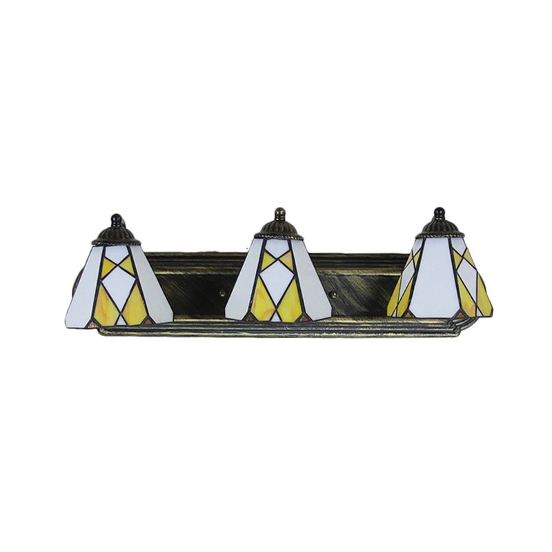 Tiffany Cone Wall Mounted Lamp 3 Heads Yellow/Amber Glass Sconce Light Fixture for Hallway