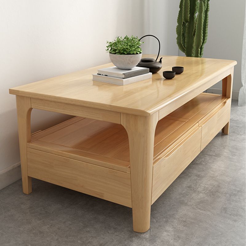Scandinavian Solid Wood 4 Legs Coffee Cocktail Table with Shelf/Drawers