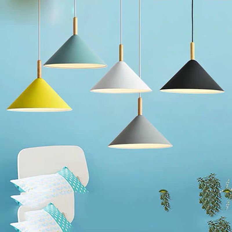 6-Color Optional Macaroon Simplicity Hanging Lamp Cone Shade Nordic Style Lighting Pendant for Dining Room