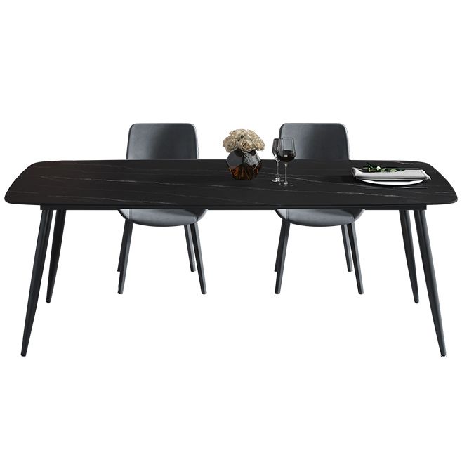 Mesa de comedor de piedra sinterizada 4 Piernas Mesa de rectángulo de base de acero de carbono negro para el hogar