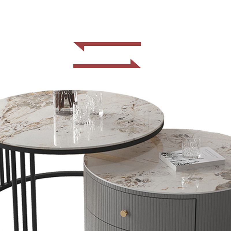 Slate Frame Stone Top Coffee Table Glam 2 Drawers Coffee Table Set