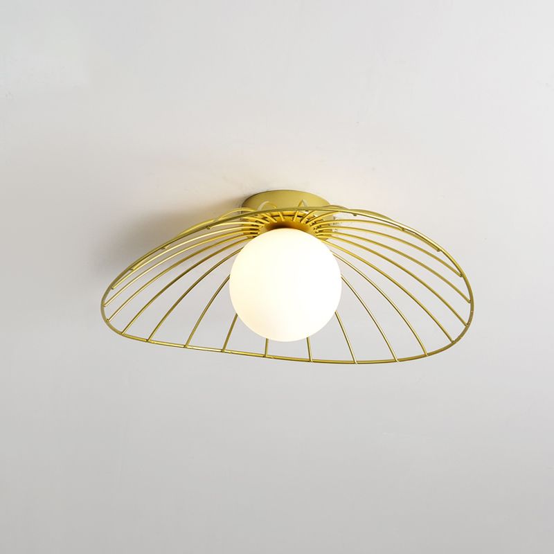 Metal Round Flush Ceiling Light Industrial Style 1 Light Flush Mount Fixture