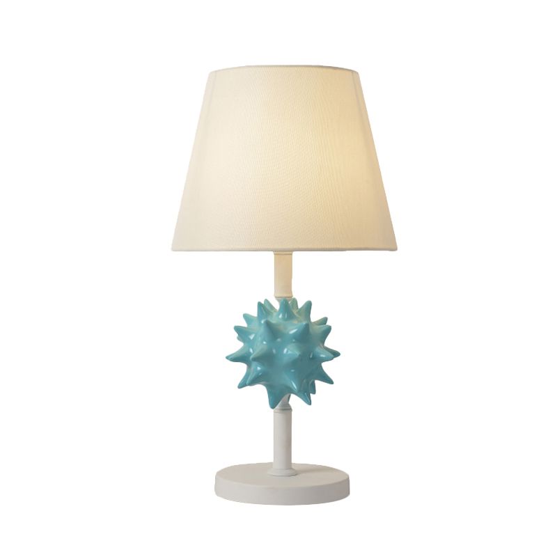 Resin Sea Urchin Night Table Lamp Cartoon Single Bulb Sky Blue/Gold/Dark Blue Nightstand Light with Barrel Fabric Shade for Bedside