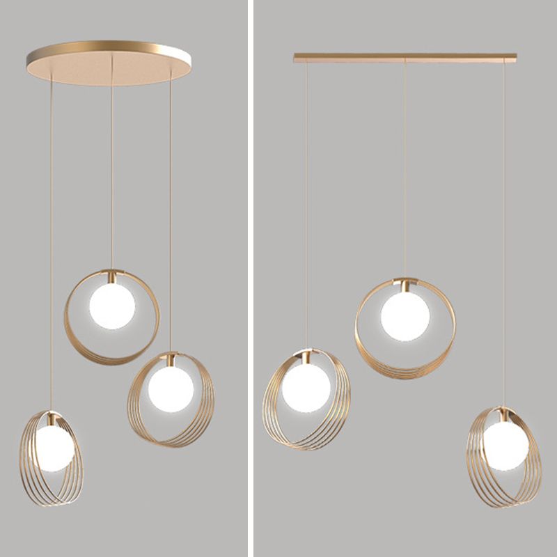 Modern 3-Light Pendant Light Fixture Gold Spherical Hanging Lamp with White Glass Shade