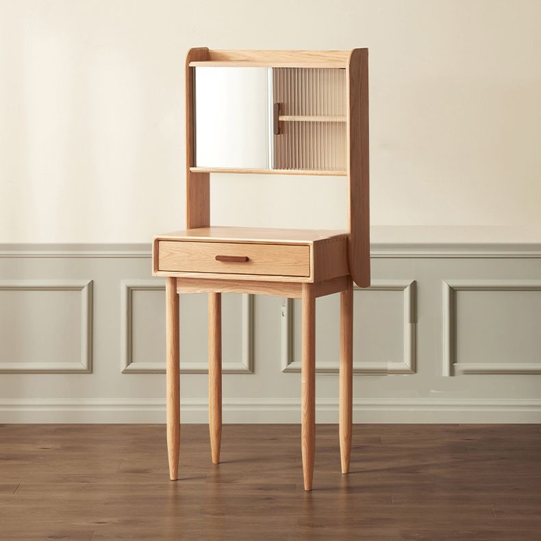 51.97" High 1-Drawer Vanity Desk/Mirror and Stool in Cherry Wood