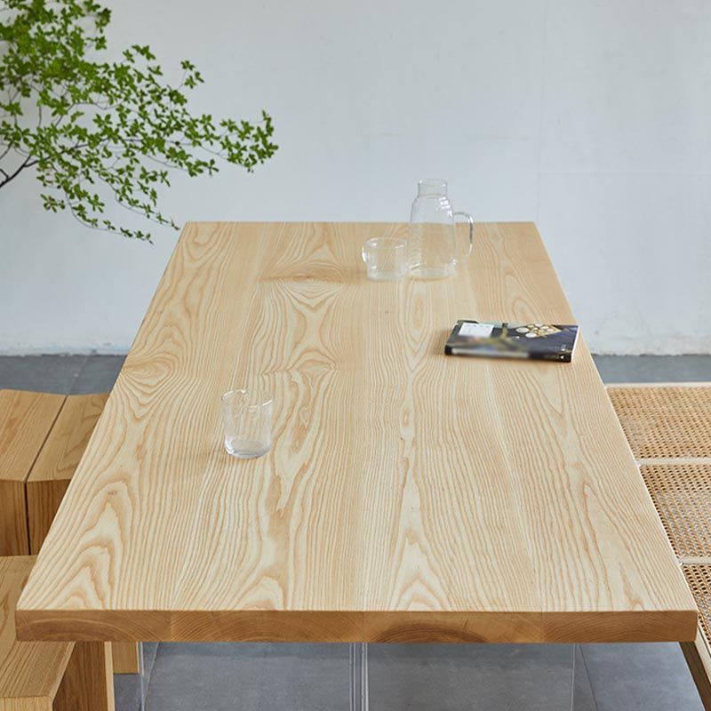 Rectangle Double Pedestal Table Modern Dining Fixed Table with Pine Solid Wood