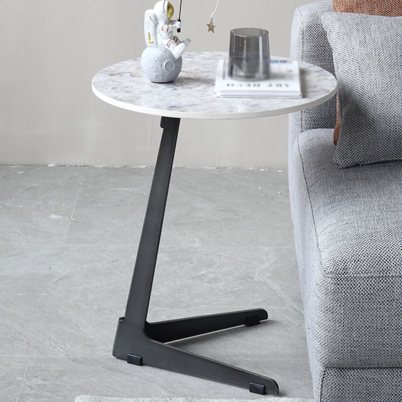 1 Single Round Pedestal Slate Coffee Table for Living Room with Steel Legs