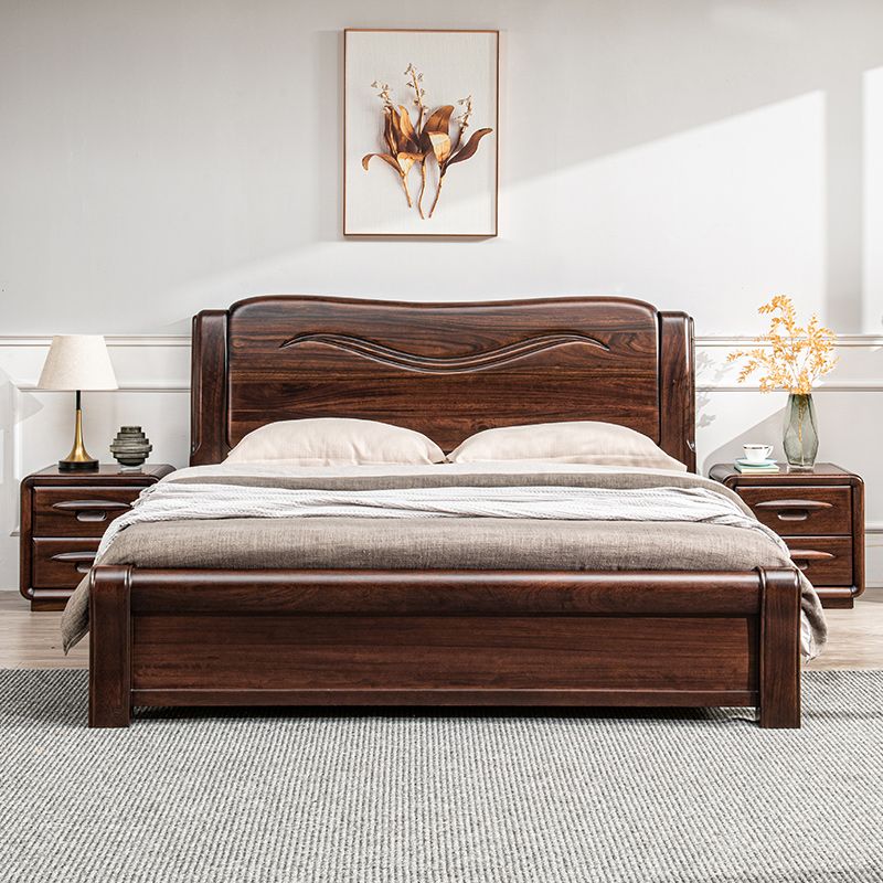 Solid Wood Walnut Standard Bed Lift Up Storage Bed Frame with Footboard