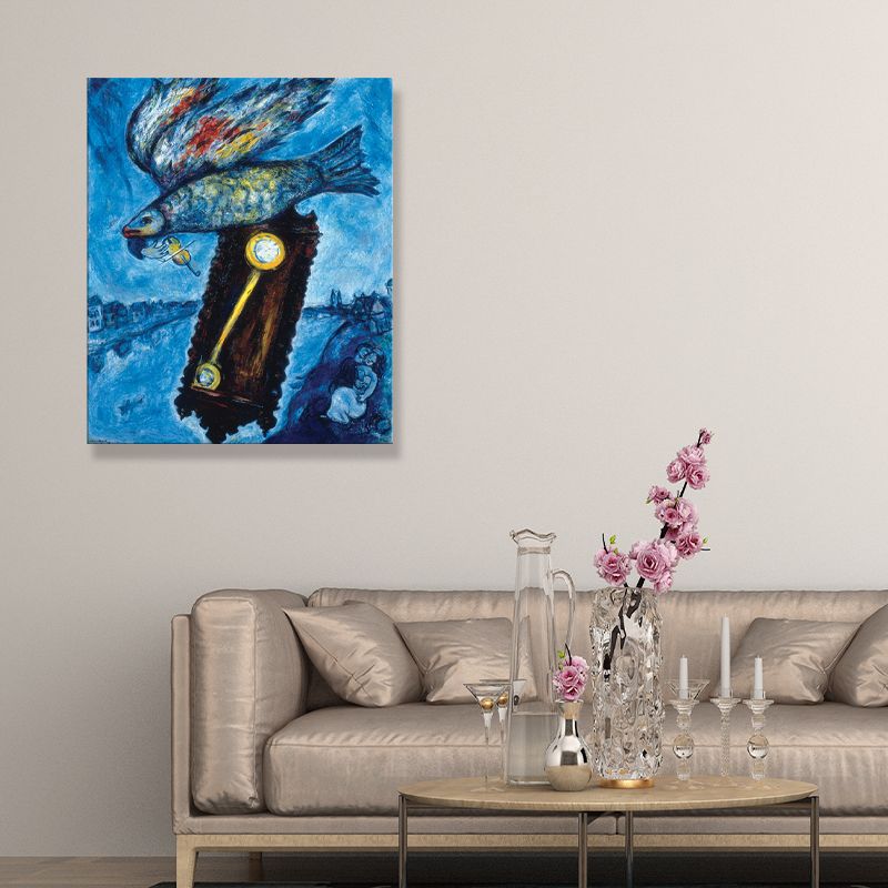 Fish in the River Painting Cartoon Textured Living Room Wall Art Decor, Multiple Sizes