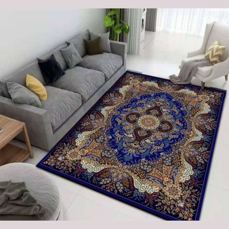 Blue Vintage Rapage Polyester Medallion Carpet Not Area Rison pour le salon