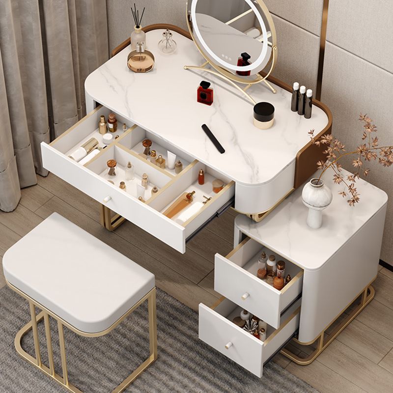 Stone Top Make-up Vanity Luxurious Metal Dressing Table in Grey/White