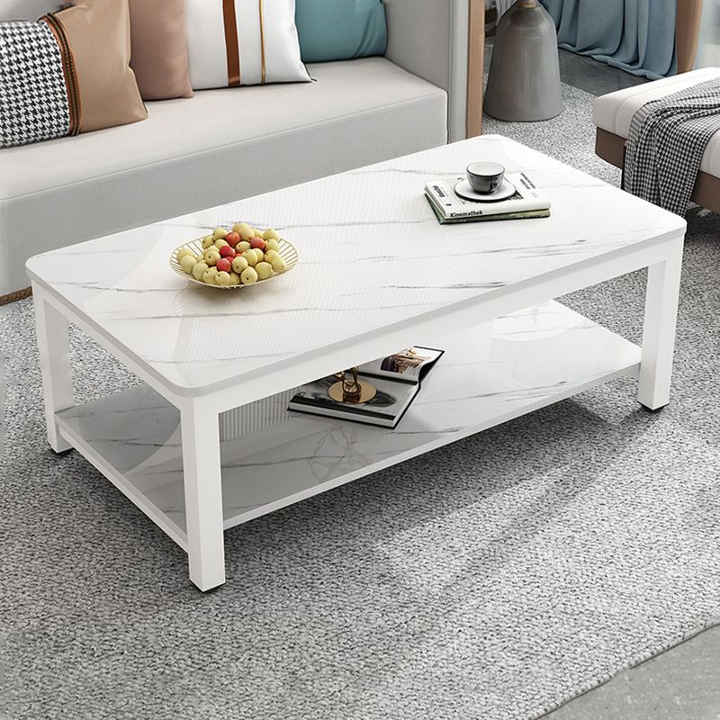17"H Contemporary Coffee Table Rectangle White Coffee Cocktail Table