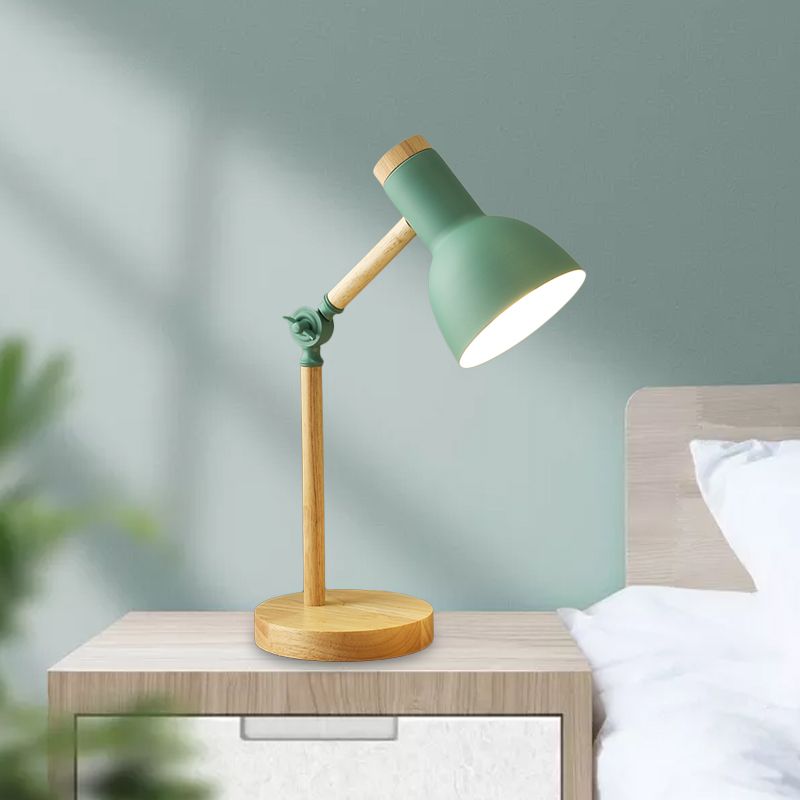 Macaron Dome Reading Livre Light Metal 1 Light d'étude LAMPLE SALLE DE SALLE en blanc / noir / rose avec bras en bois rotatif