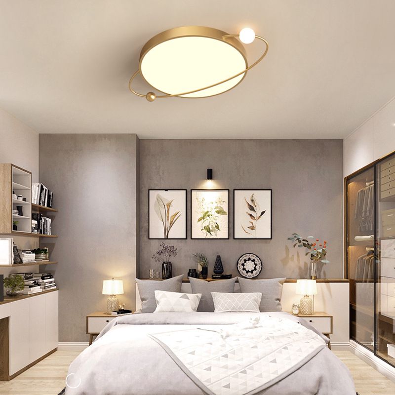 Nordic Metal Flush Mount Light Fixture Saturn Flush Mount Spotlight with White Acrylic Shade for Bedroom