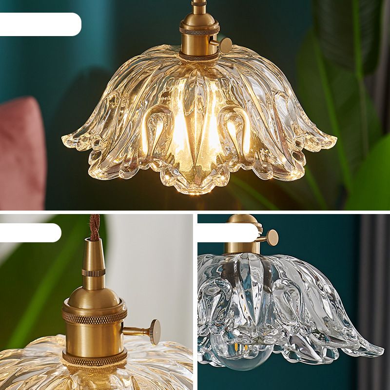 Flower Shape Shade Ceiling Pendant Lamp Vintage Industrial Clear Glass Indoor Hanging Light