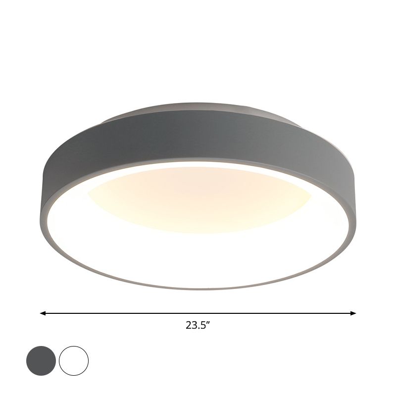Luz de techo empotrada circular de hierro, iluminación LED empotrada gris nórdica/blanca para dormitorio, 18"/23,5" de diámetro