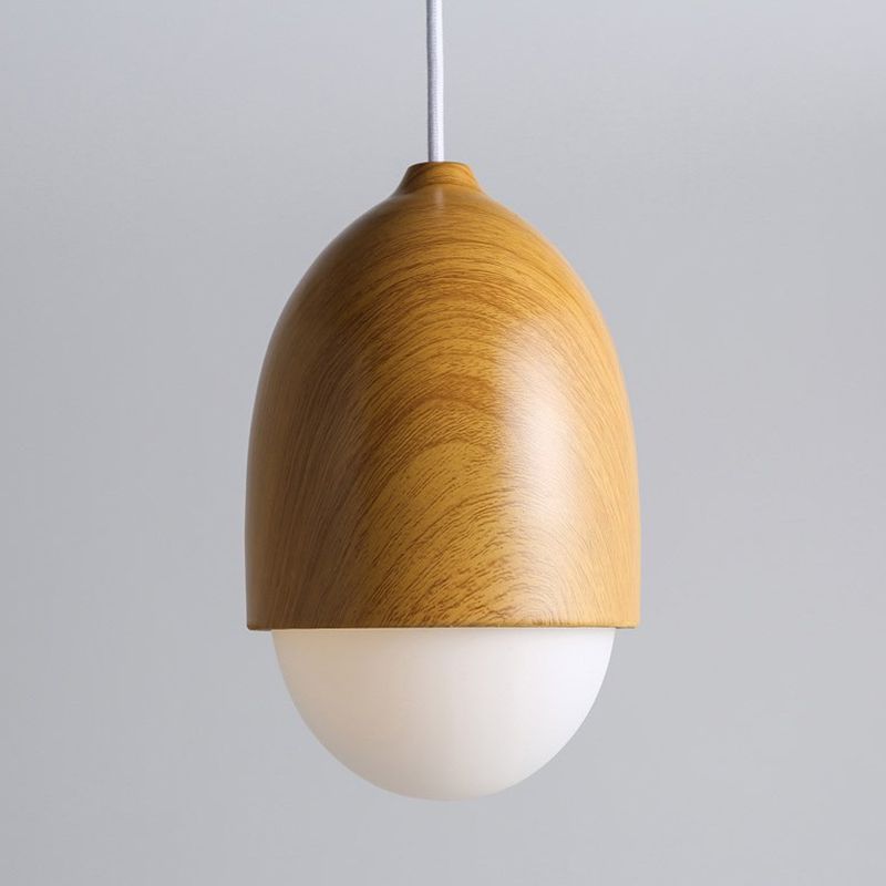 Wood Spherical Pendant Ceiling Light Simplicity Style Hanging Pendant Light in White