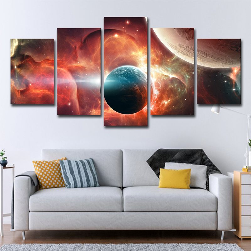 Cool Space Nebula Canvas Wall Art for Boys Bedroom, Orange and Blue, Multi-Piece