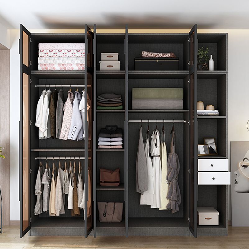 Contemporary Style Wardrobe Gray Wood Wardrobe Closet with Shelves