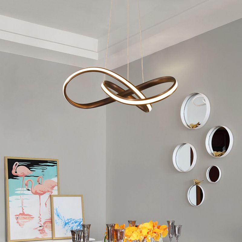 Twisted Strip LED Pendant Lamp Simplicity Metal Bedroom Chandelier in Coffee