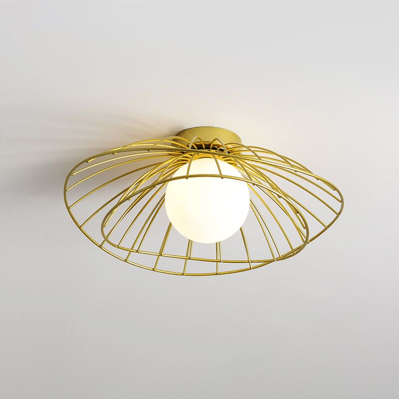 Metal Round Flush Ceiling Light Industrial Style 1 Light Flush Mount Fixture